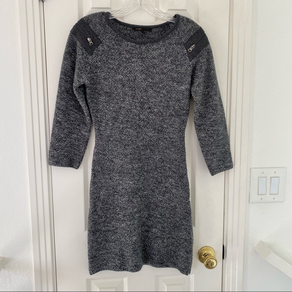 Maje Bodycon Thick Gray Sweater Dress EUC